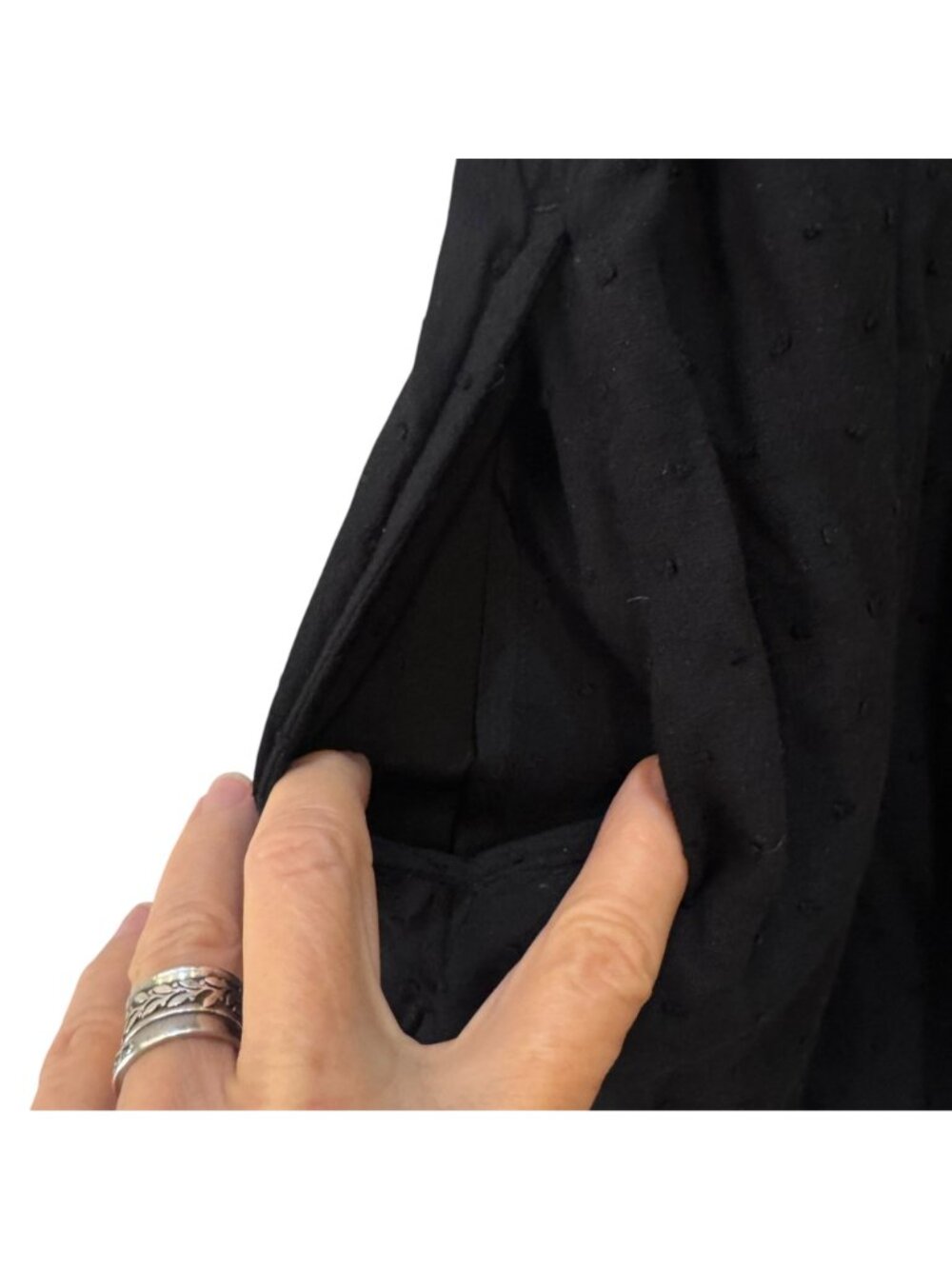 Hollister Women's Smocked Romper Size L Black Peasant Waist Puff Sleeve Lined - Picture 6 of 14